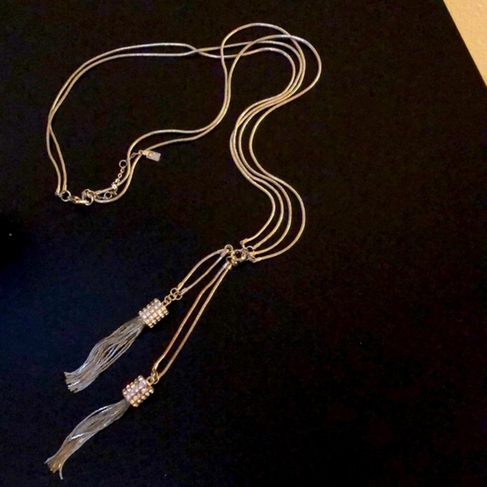 Jennifer Lopez silver double tassel necklace